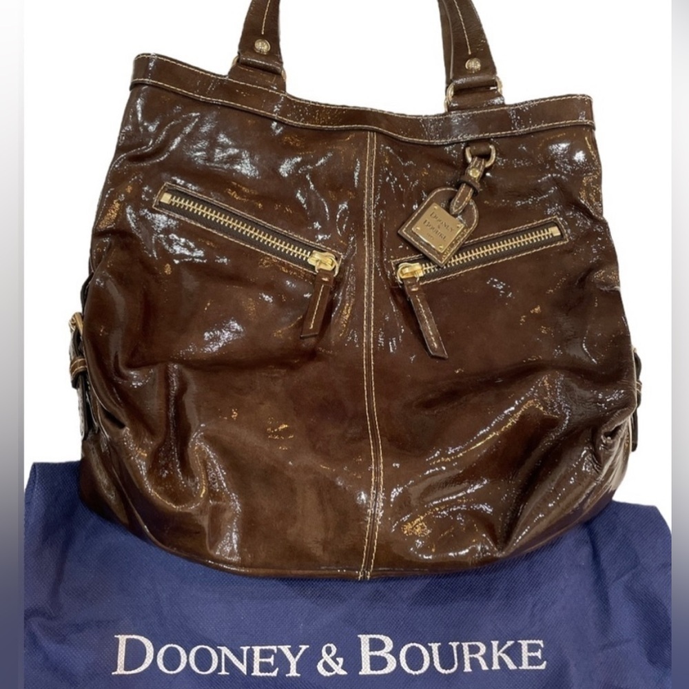 Dooney & Bourke Rare Soft Patent Leather Satchel Tote Chocolate Brown Big Purse